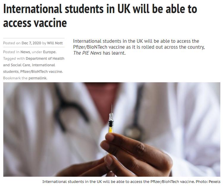 【好消息】英国新冠疫苗开始执行，在英留学生也能免费接种！